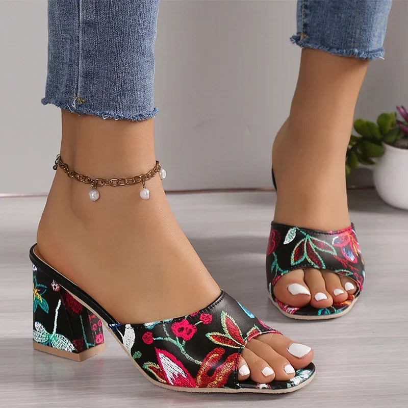 High Heels Women Slippers Chunky Fashion Sandals Designer New Shoes Slingback Flip Flops Dress Pumps Femme Slides