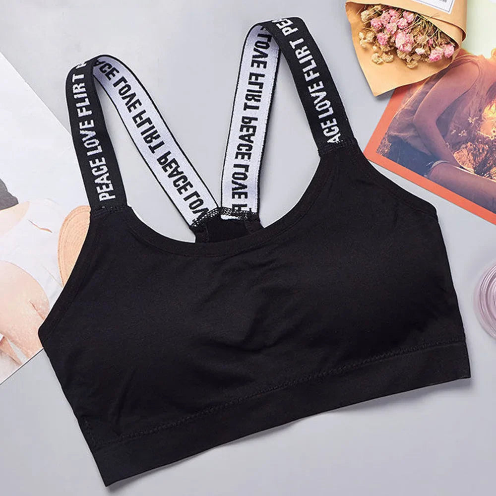 Sports underwear Women Yoga Fitness Seamless Crop Top Wide Letter Straps Comfortable Workout Activewear