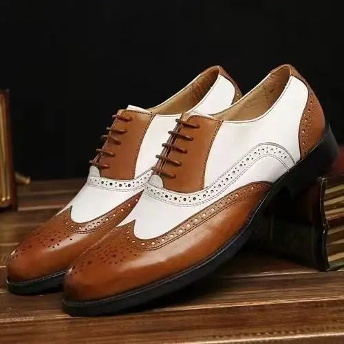 Men's Leather Shoes New Brogue Carved Large Size Shoes for Men Color Matching Quality Business Drive Men's Dress Leather Shoes