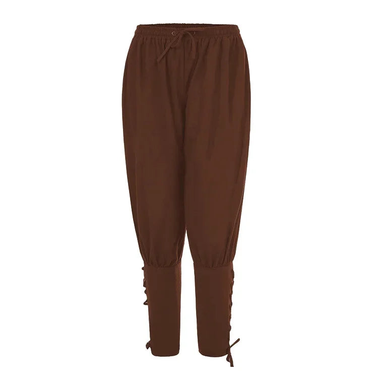 Men's Renaissance Pirate Pants – Medieval Viking Trousers with Lace-Up Cuffs
