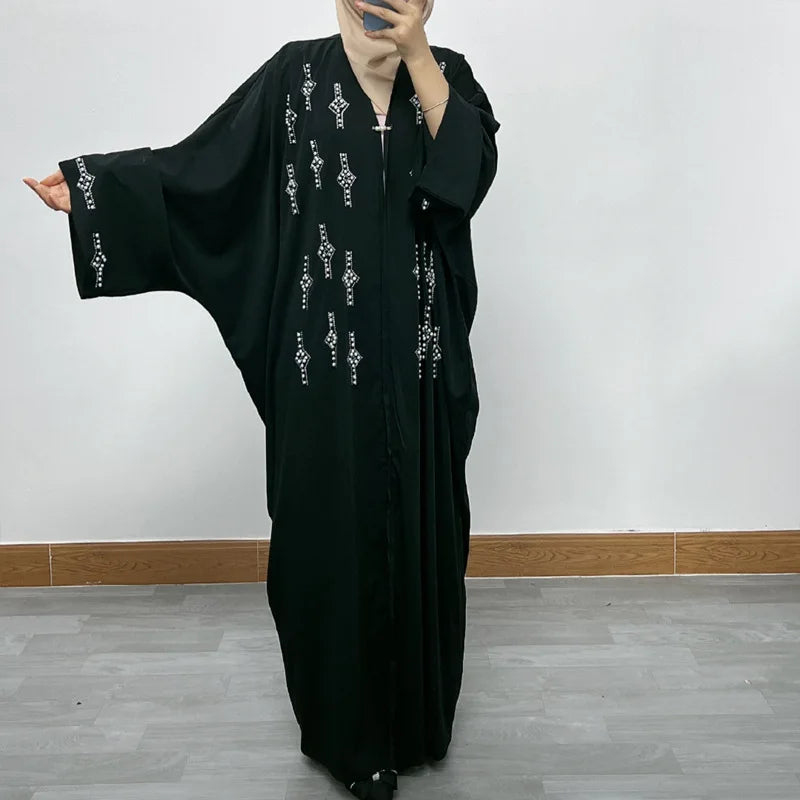 Ramadan Luxury Muslim Fashion Bat Sleeve Moroccan Turkiye Dubai Dress Middle East Arab Dress Sequins Golden Velvet Long Dress