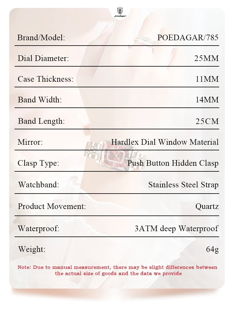 POEDAGAR Luxury Elegant Watch For Woman Date Waterproof Rectangle Ladies Watch Stainless Steel Quartz Women Watches Female Reloj