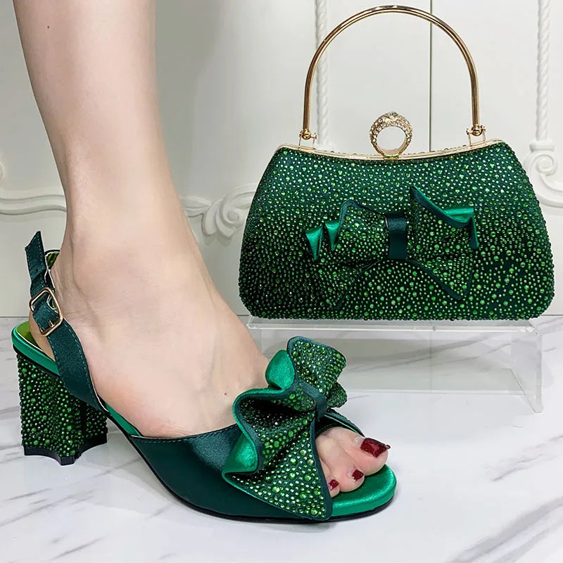 Women's Fashionable Banquet Exquisite High Heels Shoes And Bags Set