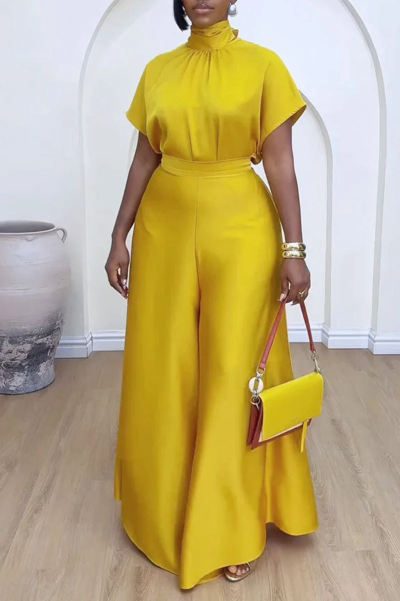 African Fashion 2024 New in Women Two 2 Piece Sets Outfit Soft Satin Lace Up Top and Wide Leg Pants Set Matching Set