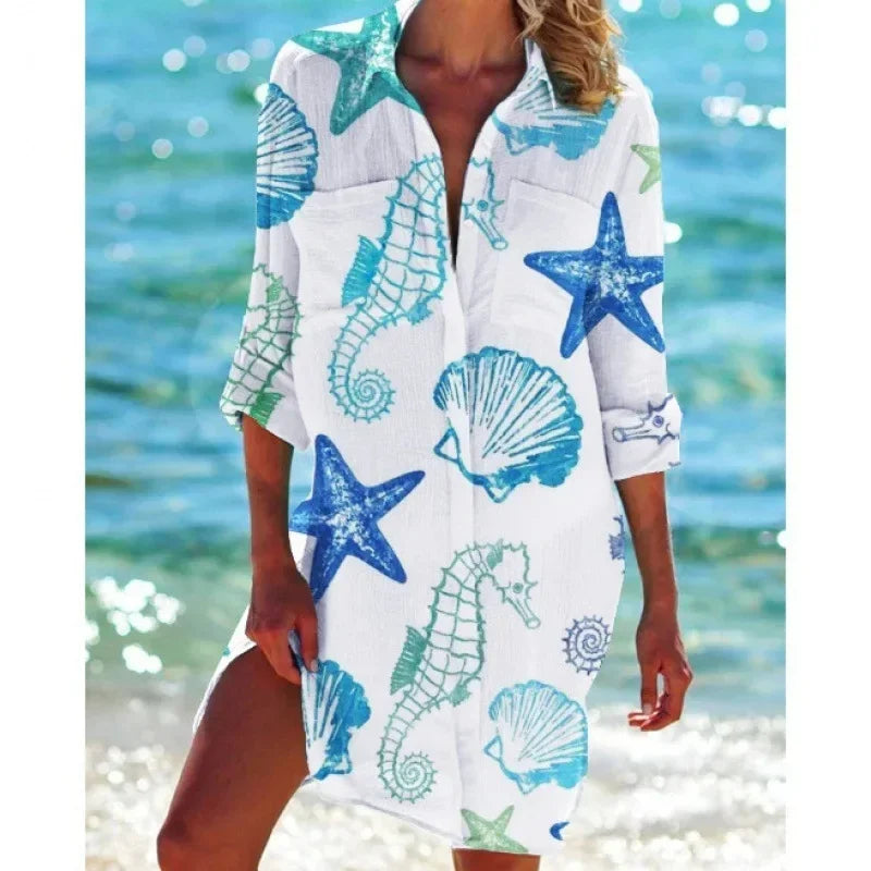 3.Boho Style Summer Cover-Up – Women's Tropical Print Beach Blouse Selection