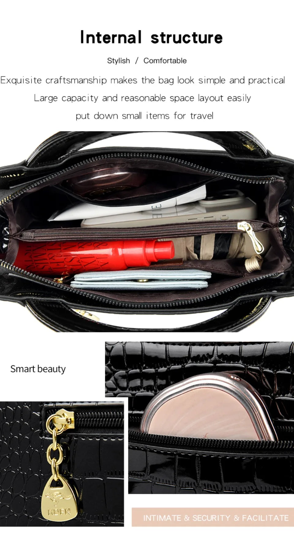 Kangaroo Brand Alligator Pu Leather Shoulder Bag Clutch Hand Bags