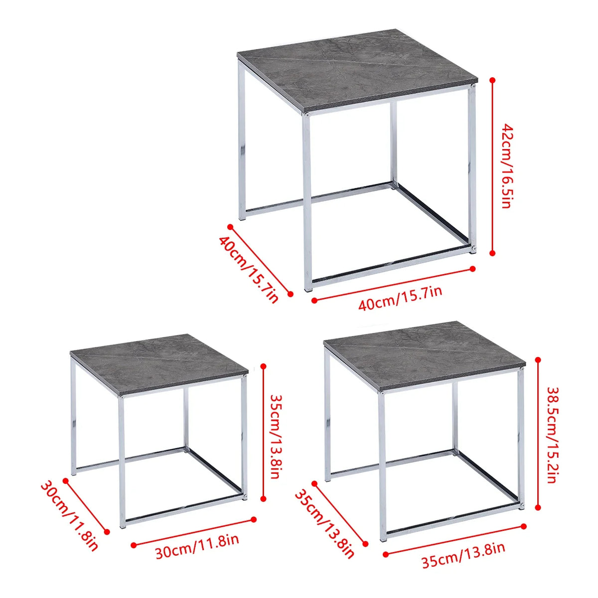 Set Of 3 Modern Nesting Coffee Tables For Living Room - High Gloss Nest Of 3 Nested Tables