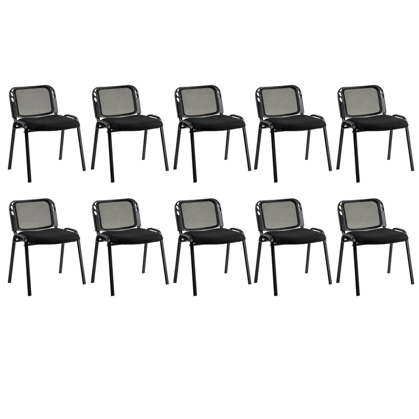 Set of 10 Stackable Waiting Room Chairs with Mesh Backrest-Black