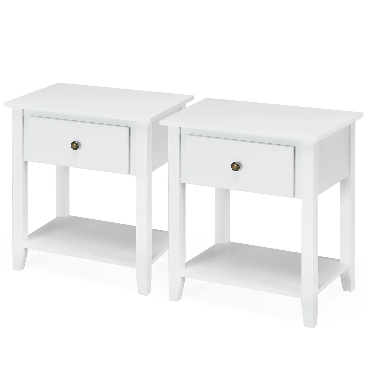 Set of 2 Accent Table Narrow Side End Table with 1 Drawer and Open Storage Shelf-Black