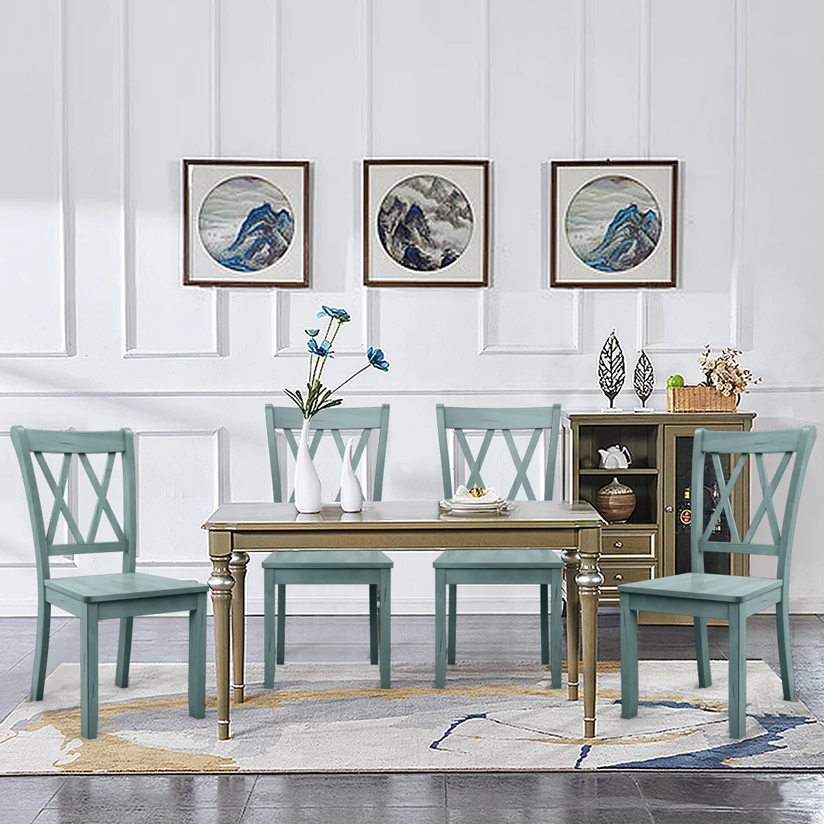 Set of 4 Armless Wood Dining Chairs with Ergonomic Fluted Seat