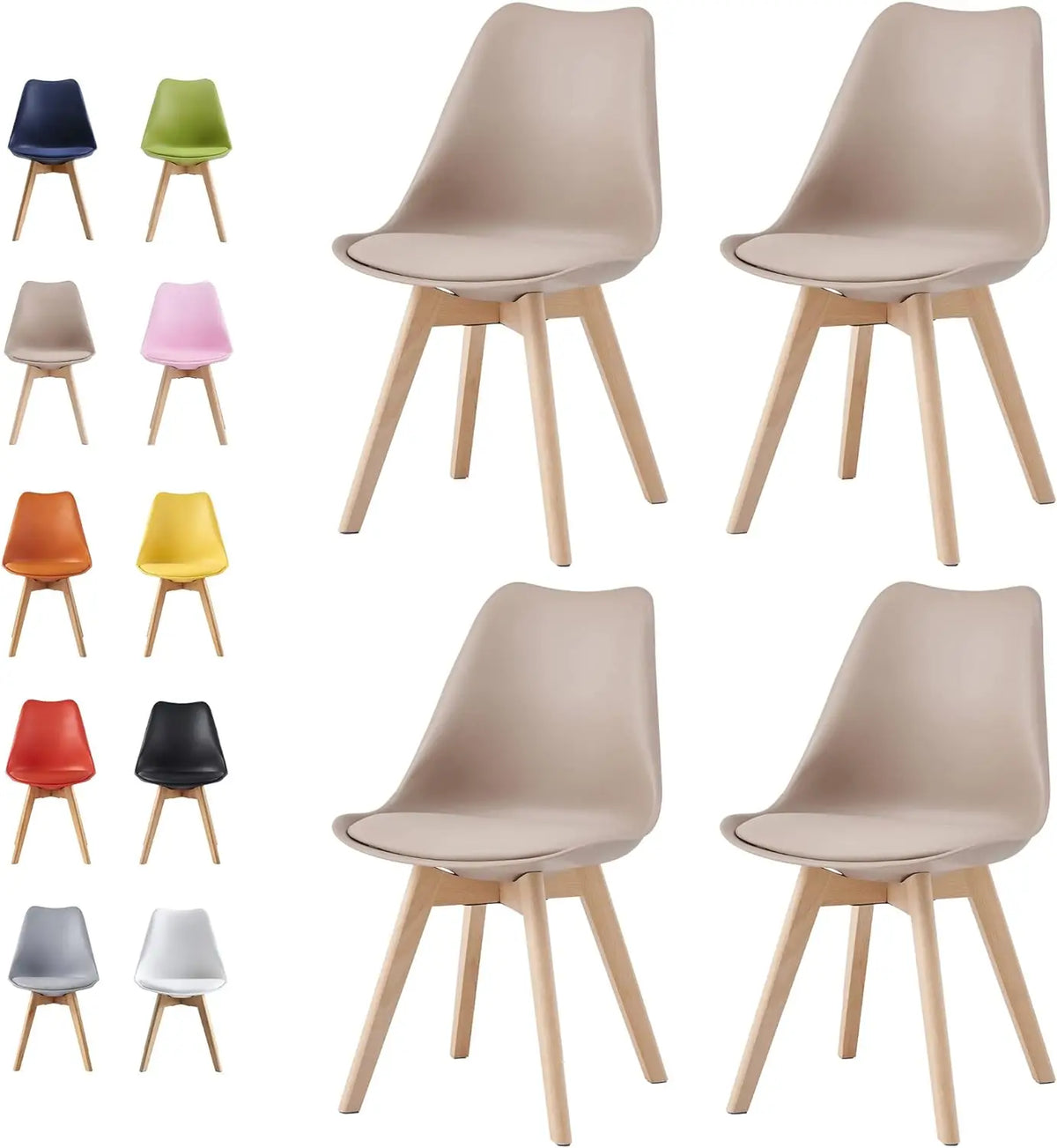 Set of 4 Deluxe Retro Dining Chairs with Wooden Legs & Soft Cushion Pad Stylish