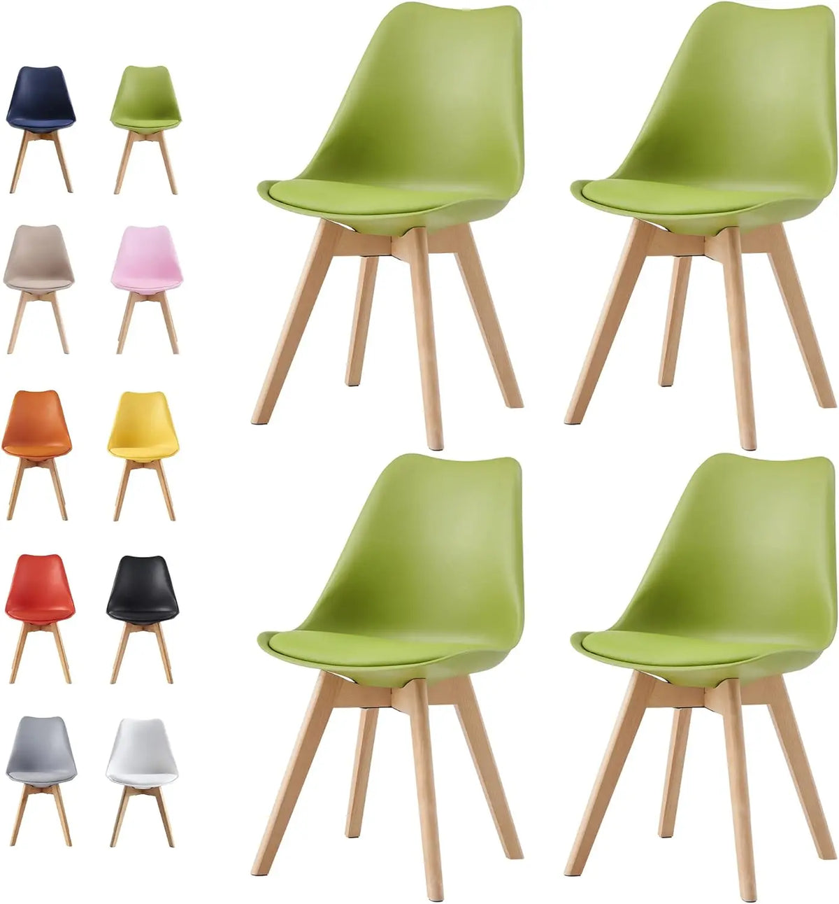 Set of 4 Deluxe Retro Dining Chairs with Wooden Legs & Soft Cushion Pad Stylish