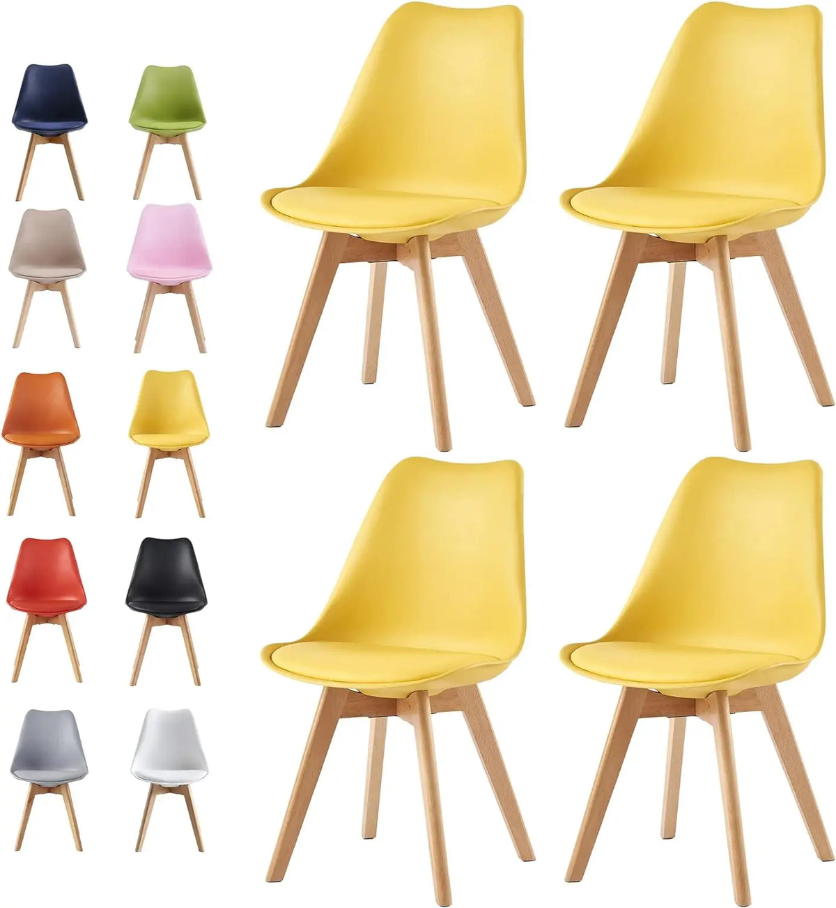 Set of 4 Deluxe Retro Dining Chairs with Wooden Legs & Soft Cushion Pad Stylish