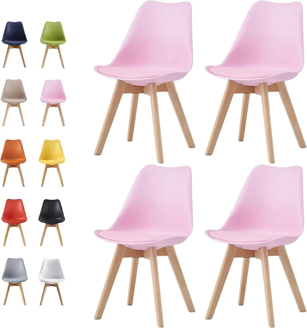 Set of 4 Deluxe Retro Dining Chairs with Wooden Legs & Soft Cushion Pad Stylish