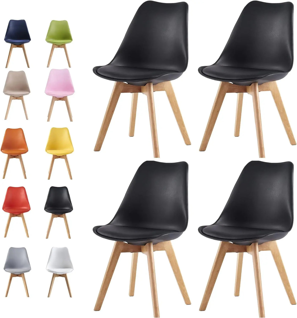 Set of 4 Deluxe Retro Dining Chairs with Wooden Legs & Soft Cushion Pad Stylish