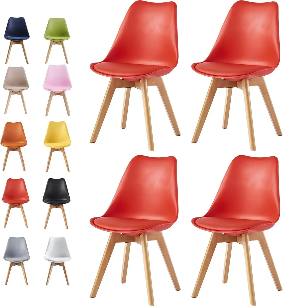 Set of 4 Deluxe Retro Dining Chairs with Wooden Legs & Soft Cushion Pad Stylish