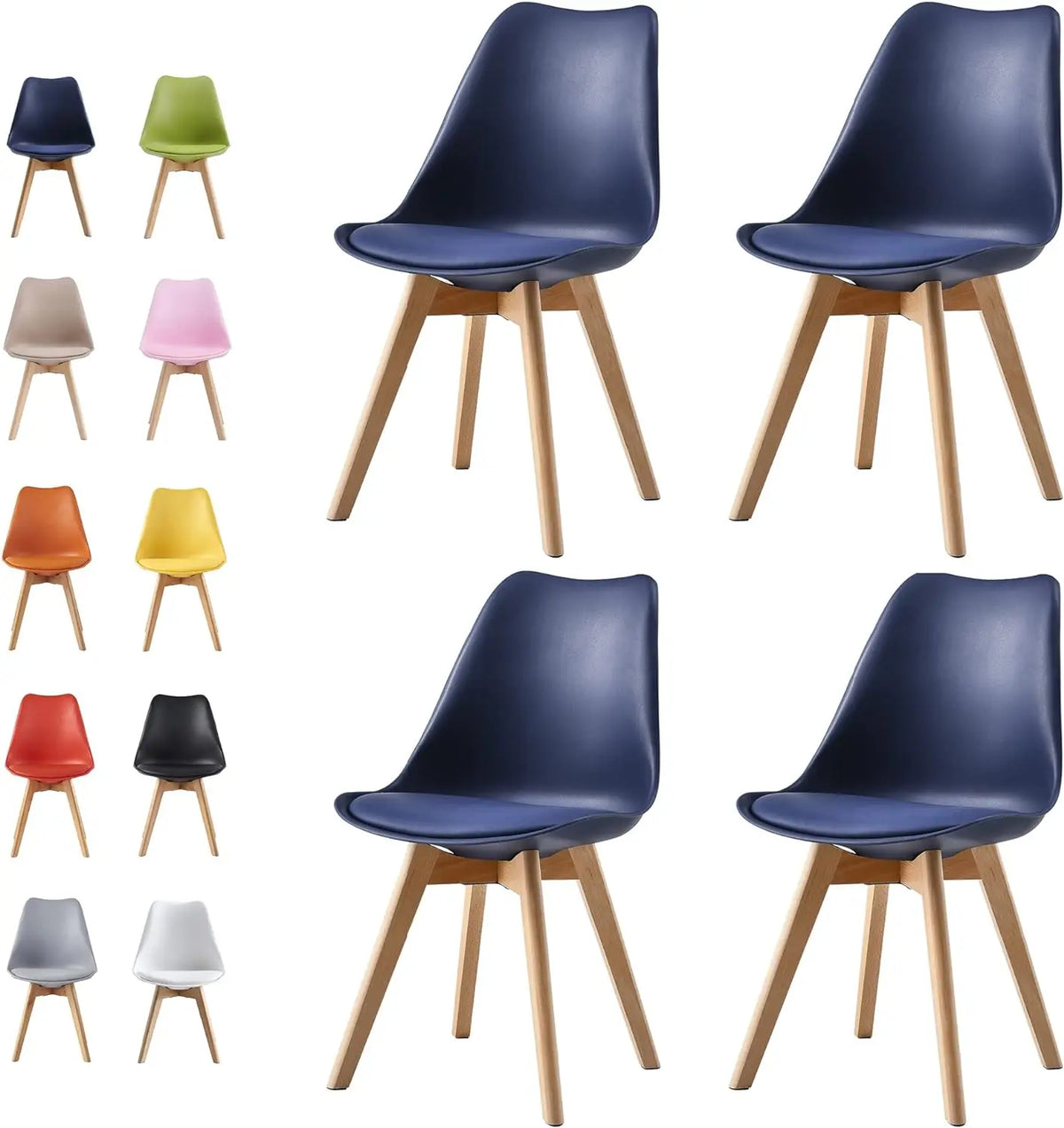 Set of 4 Deluxe Retro Dining Chairs with Wooden Legs & Soft Cushion Pad Stylish