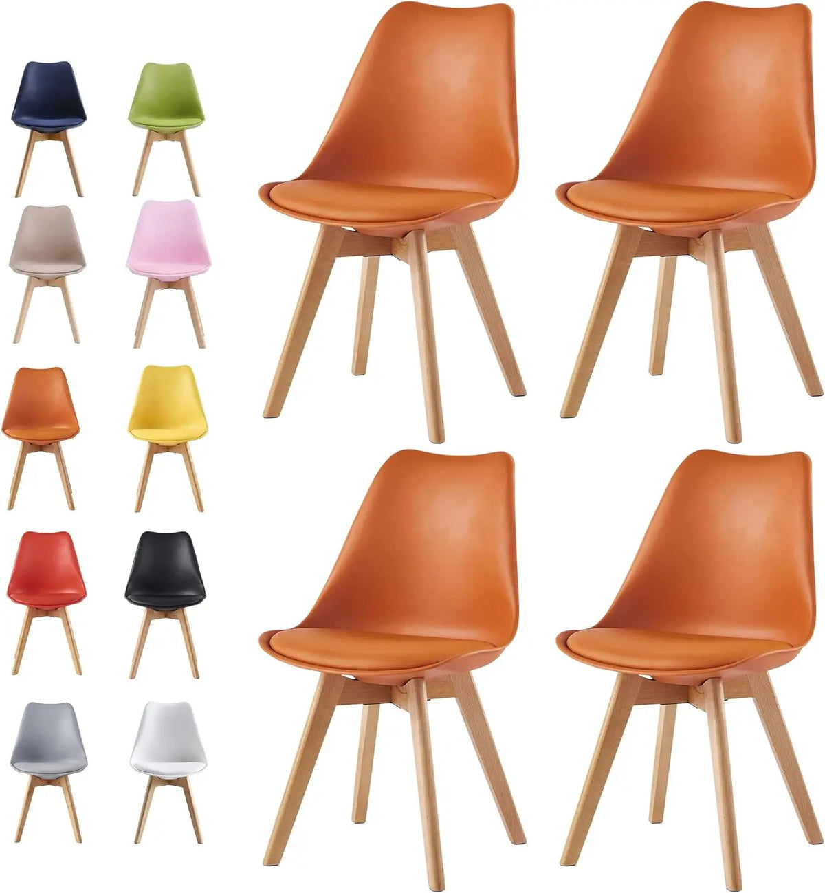 Set of 4 Deluxe Retro Dining Chairs with Wooden Legs & Soft Cushion Pad Stylish