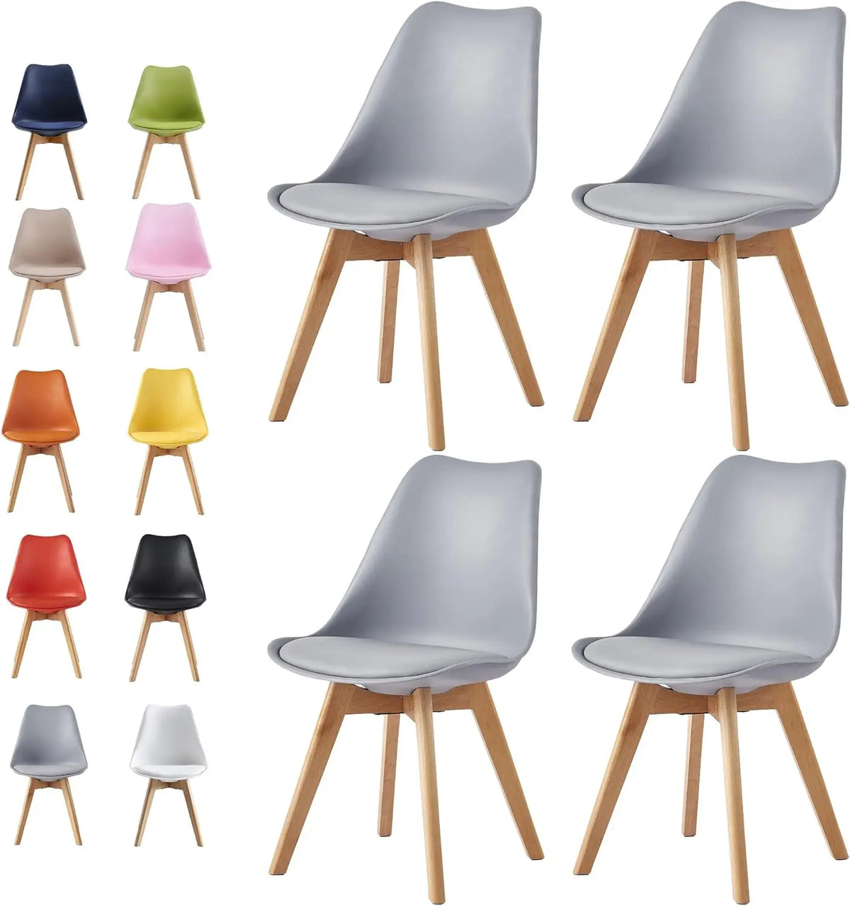 Set of 4 Deluxe Retro Dining Chairs with Wooden Legs & Soft Cushion Pad Stylish