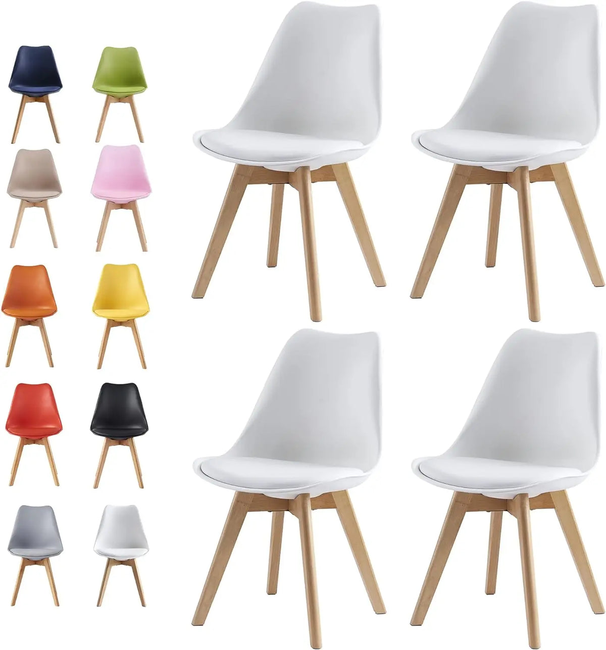 Set of 4 Deluxe Retro Dining Chairs with Wooden Legs & Soft Cushion Pad Stylish