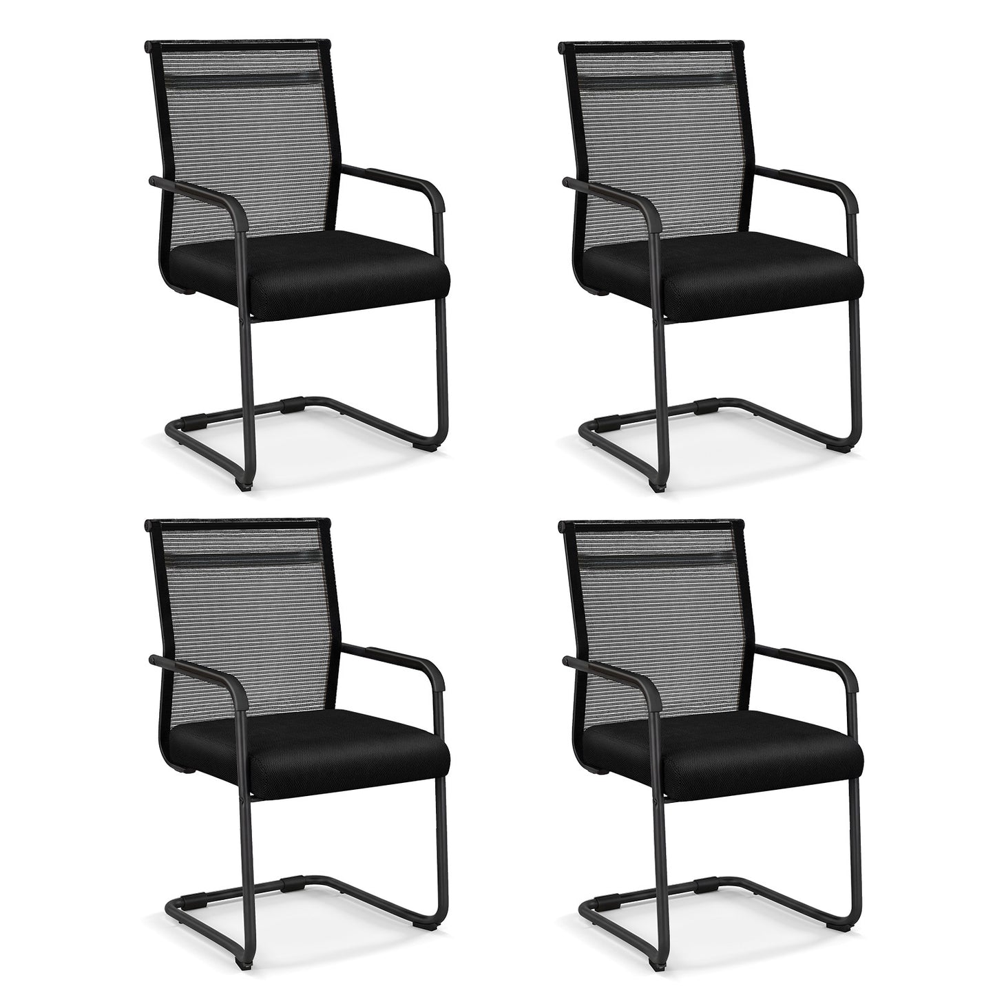 Set of 4 Executive Office Guest Chairs with Metal Sled Base-Black