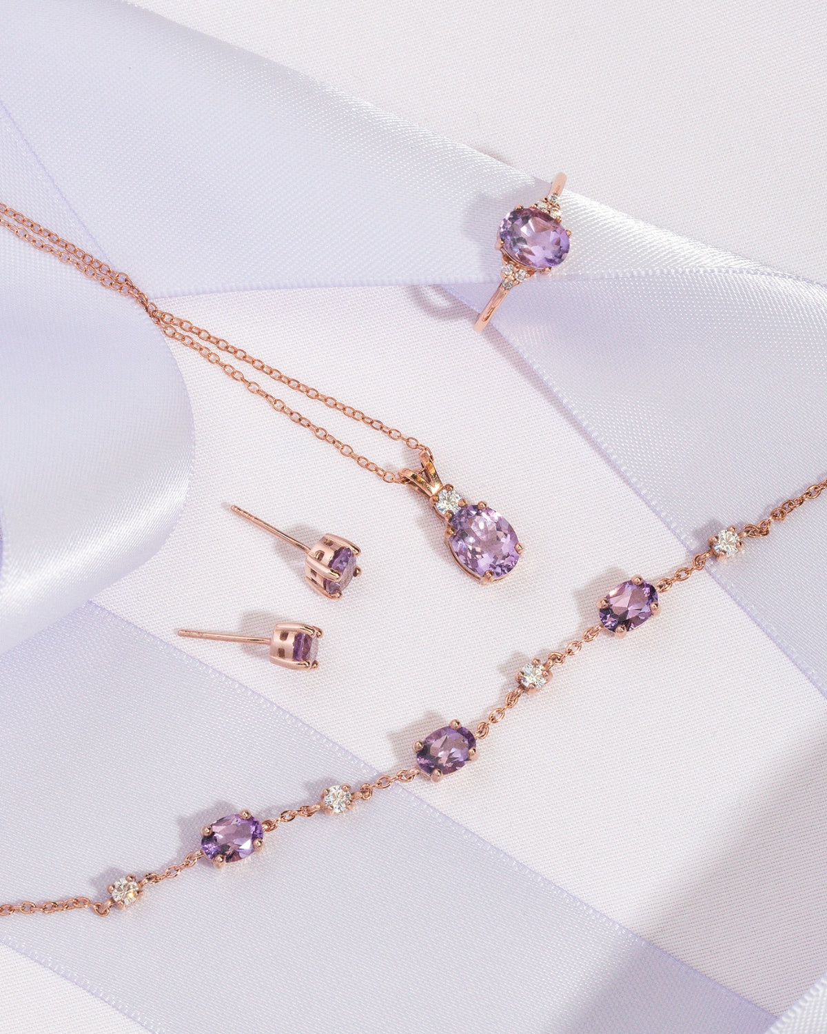 Mini Set 1 - Amethyst Jewellery Set in 18k Rose Gold Vermeil