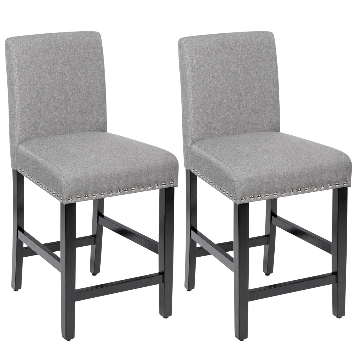 Set of 2 Bar Stool Upholstered Fabric with Low Backrest and Wide Seat-Beige