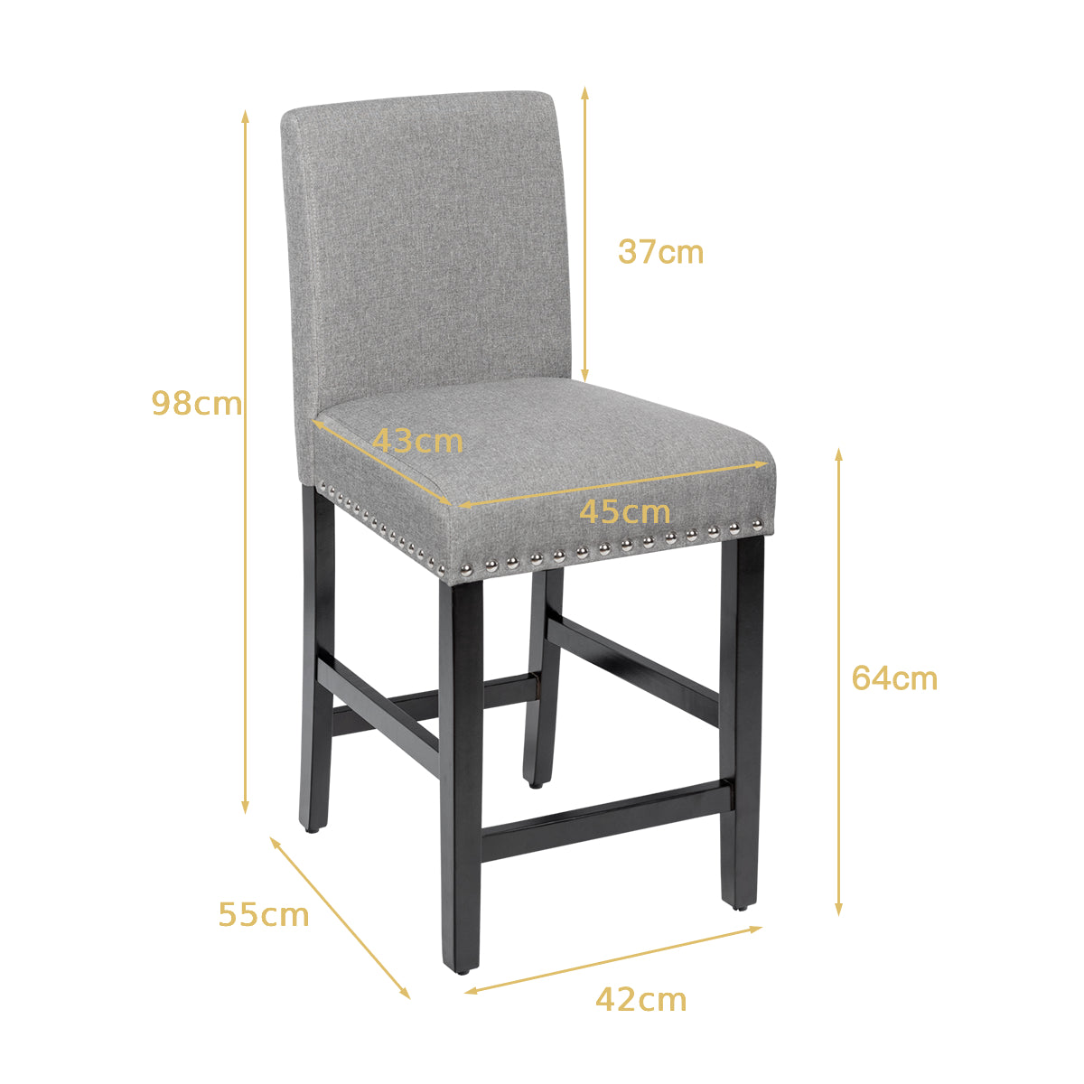 Set of 2 Bar Stool Upholstered Fabric with Low Backrest and Wide Seat-Beige