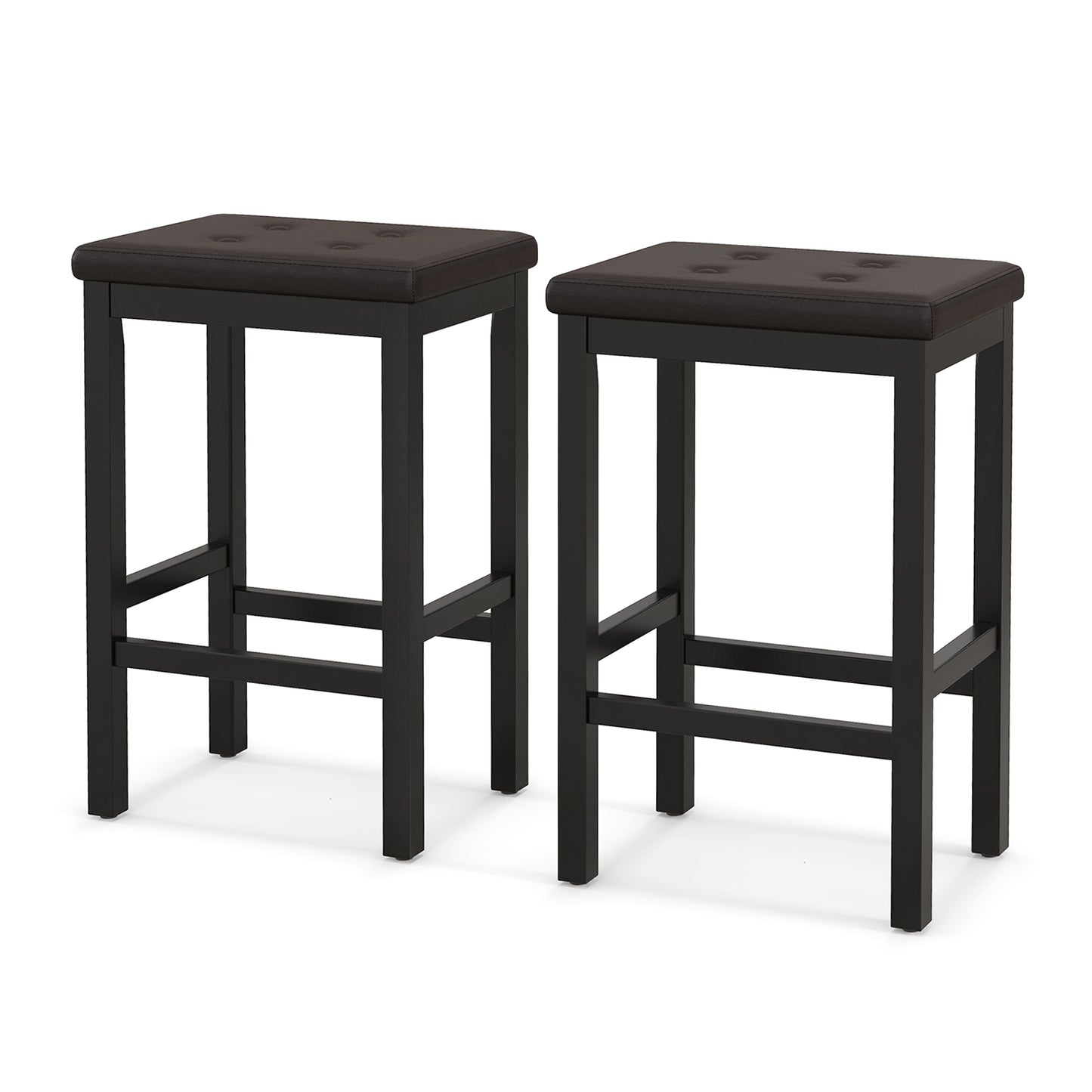 Set of 2 Bar Stools with Padded Seat and Footrest-White