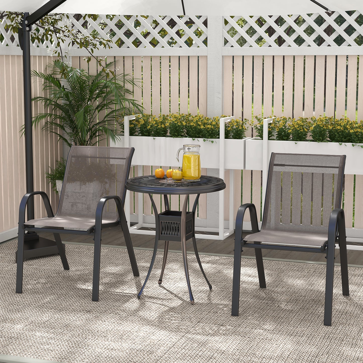 Set of 2 Patio Stackable Metal Dining Chairs with Armrests-Black