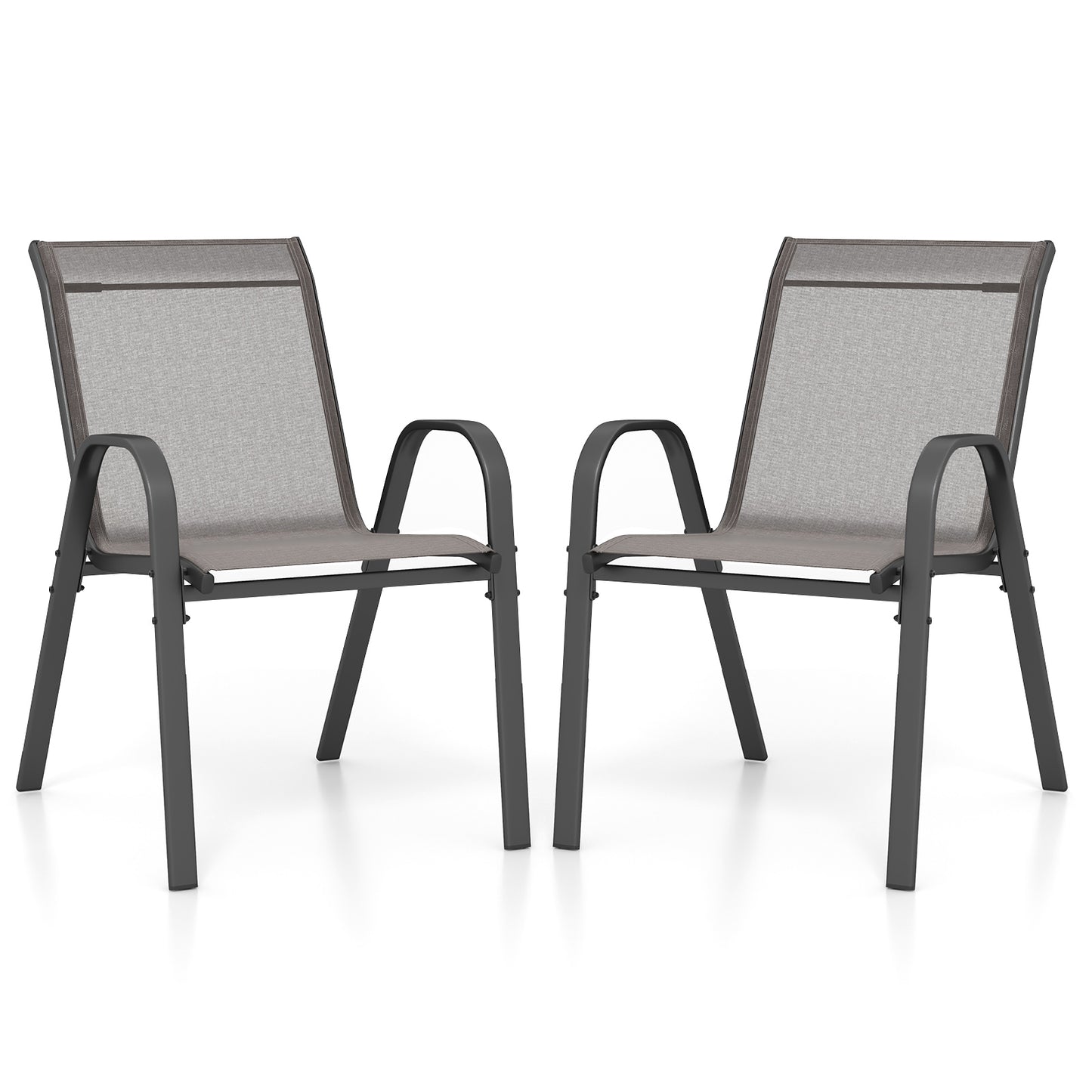 Set of 2 Patio Stackable Metal Dining Chairs with Armrests-Black