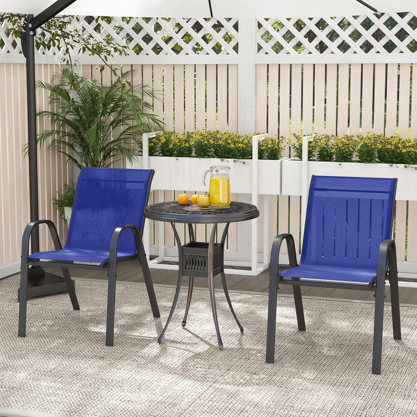 Set of 2 Patio Stackable Metal Dining Chairs with Armrests-Black