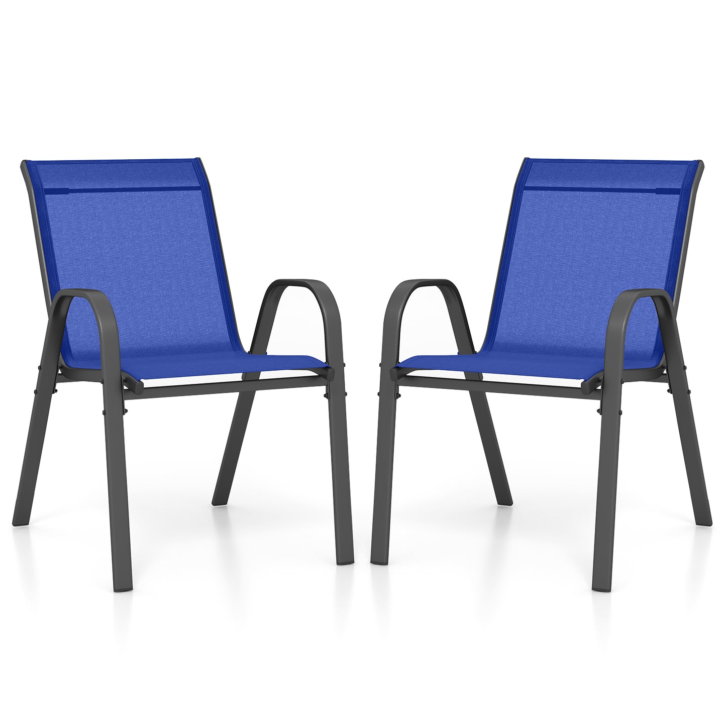 Set of 2 Patio Stackable Metal Dining Chairs with Armrests-Black