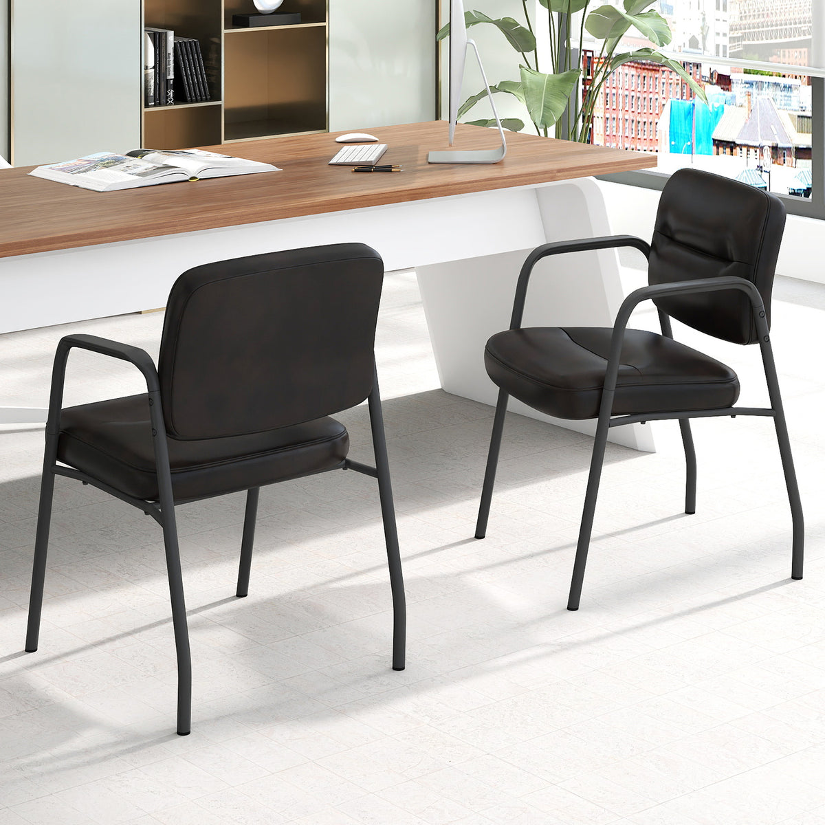 Set of 2 Waiting Room Chairs with Integrated Armrests No Wheels-Black