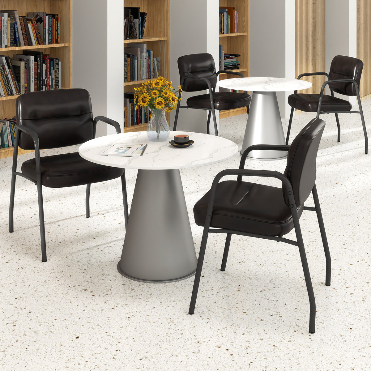 Set of 2 Waiting Room Chairs with Integrated Armrests No Wheels-Black