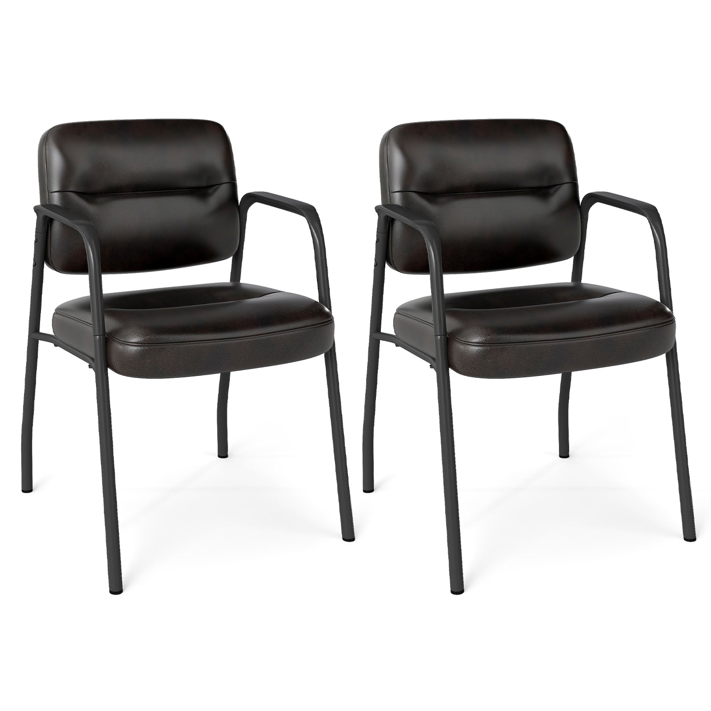 Set of 2 Waiting Room Chairs with Integrated Armrests No Wheels-Black