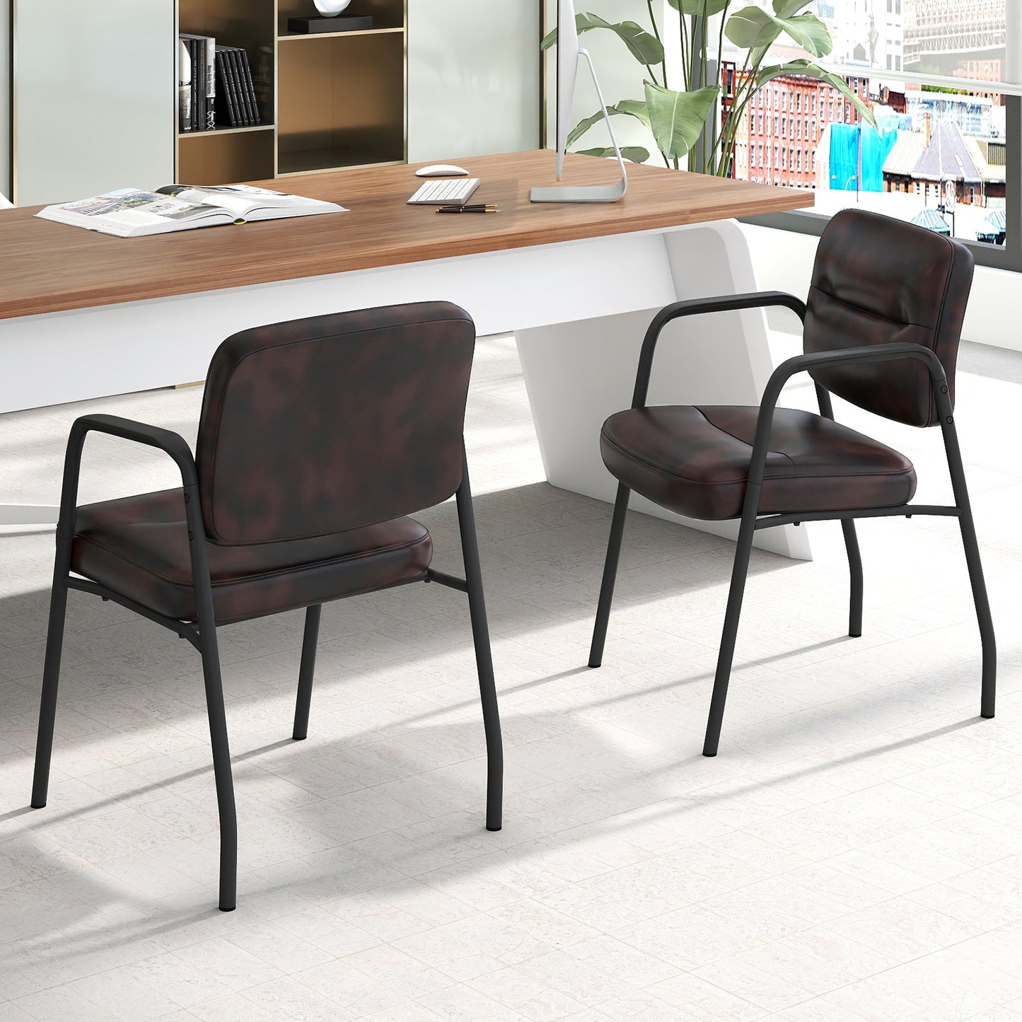 Set of 2 Waiting Room Chairs with Integrated Armrests No Wheels-Black