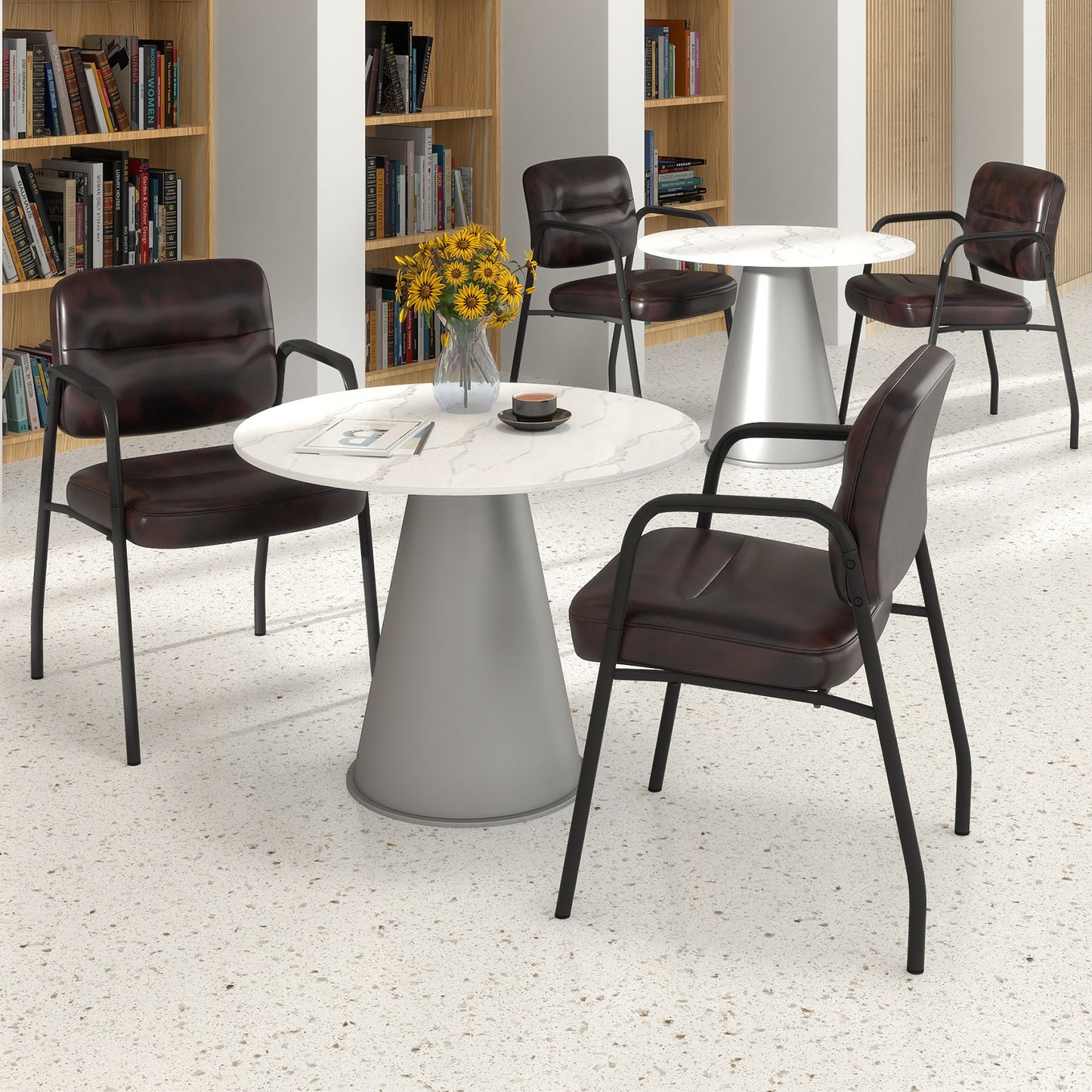 Set of 2 Waiting Room Chairs with Integrated Armrests No Wheels-Black