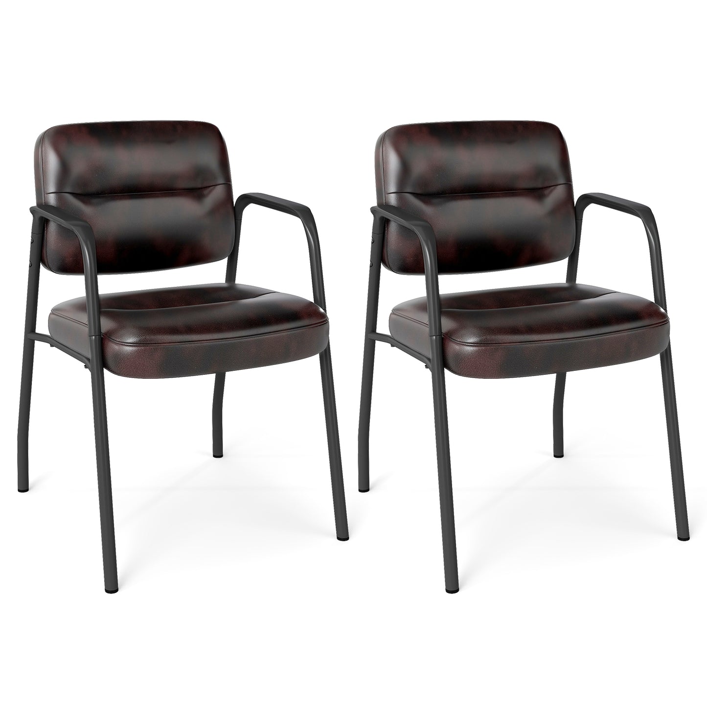 Set of 2 Waiting Room Chairs with Integrated Armrests No Wheels-Black