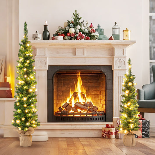 Set of 3 Pre-Lit Artificial Christmas Trees with 415 Green Branch Tips and 230 Warm White LED Lights