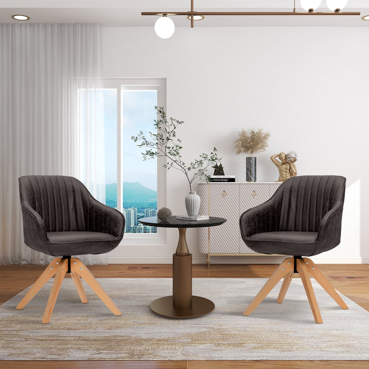 Set of 4 360° Swivel Accent Chair with Solid Wood Legs-Blue