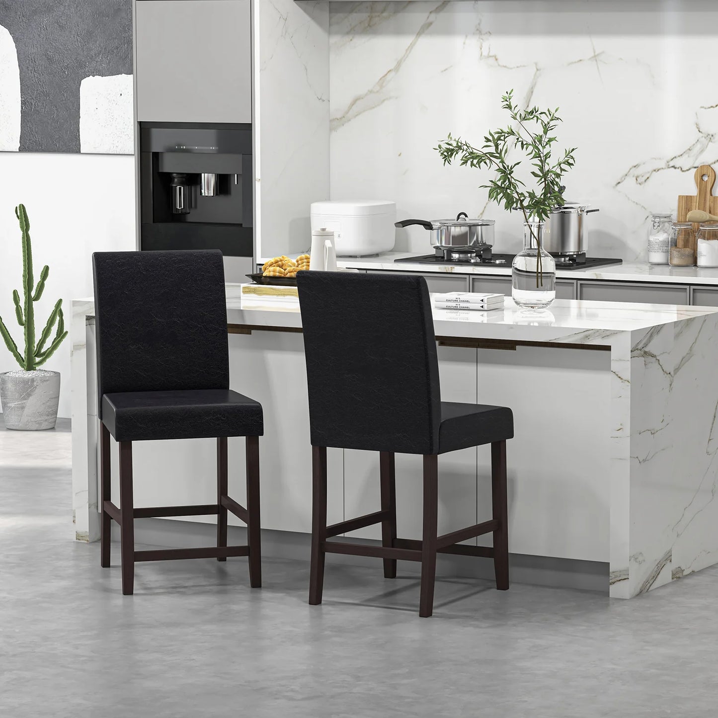 Set of 4 Counter Height Bar Stools with Rubber Wood Legs and Ergonomic