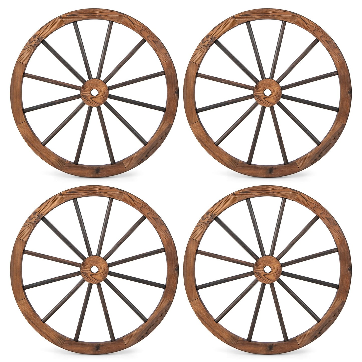 Set of 4 Decorative Wooden Wagon Wheels for Garden Bar