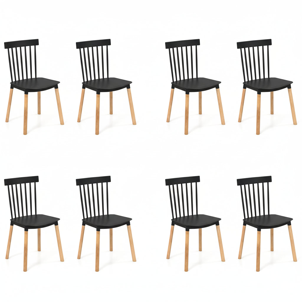 Set of 8 Windsor Dining Chairs with Spindle Backs and Curved Seats
