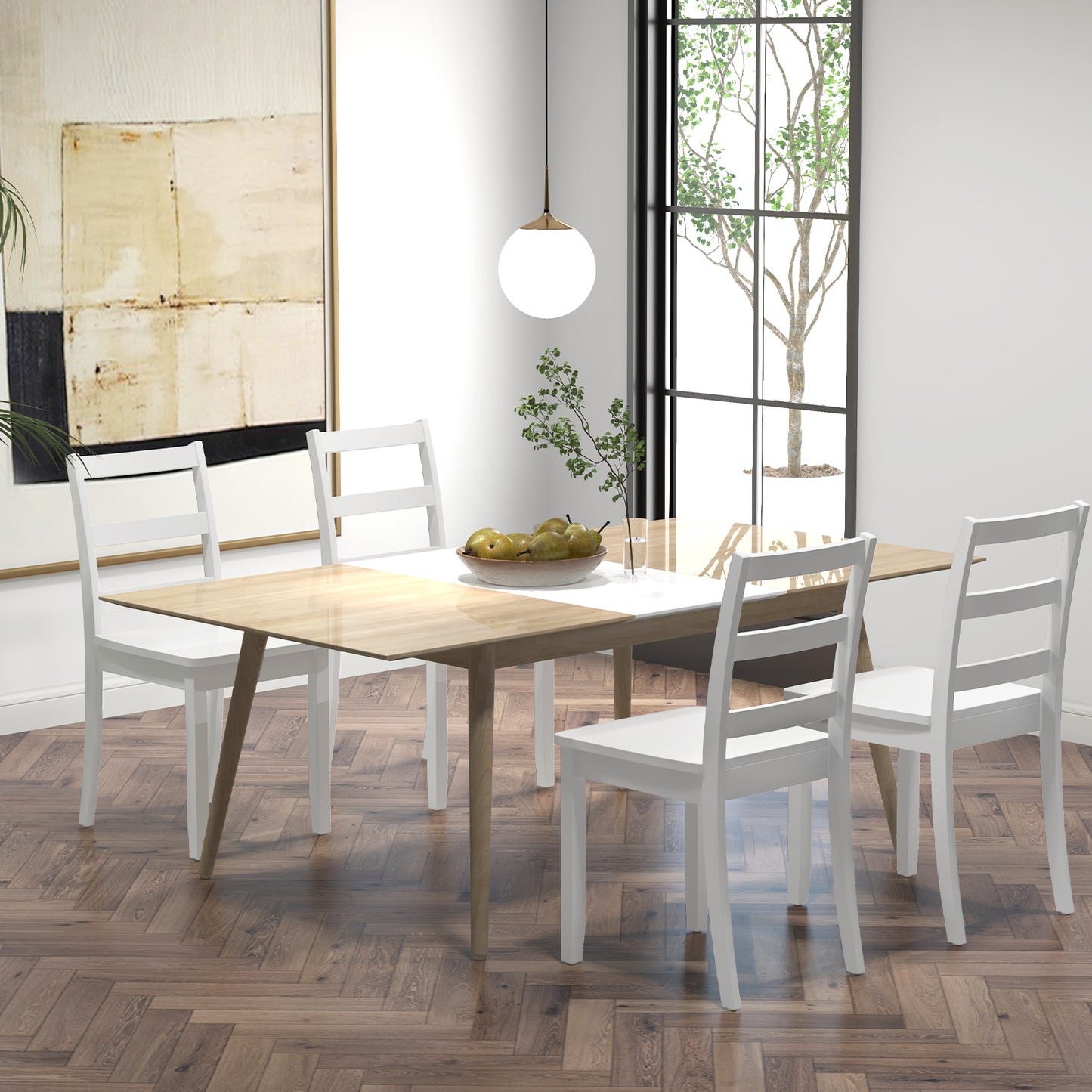 Set of 4 Dining Chairs with Back Armless Chairs with Solid Rubber Wood Legs-Black