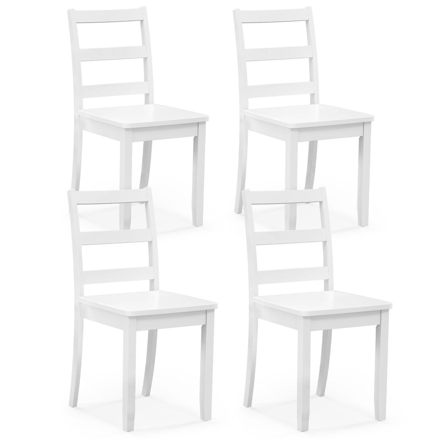 Set of 4 Dining Chairs with Back Armless Chairs with Solid Rubber Wood Legs-Black