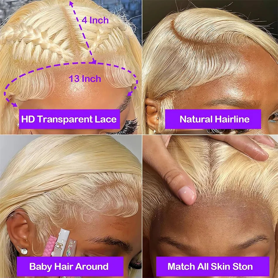 100% Vietnamese Super Double Drawn Bone Straight 13x4 Frontal Bob Wig with Human Hair 613Honey Blond 210%Density For Black Women