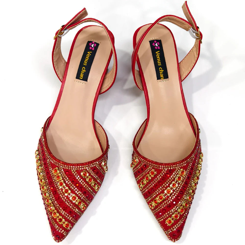 Women's Elegant Heels Rhinestone Handbag Set Italian Design for Weddings