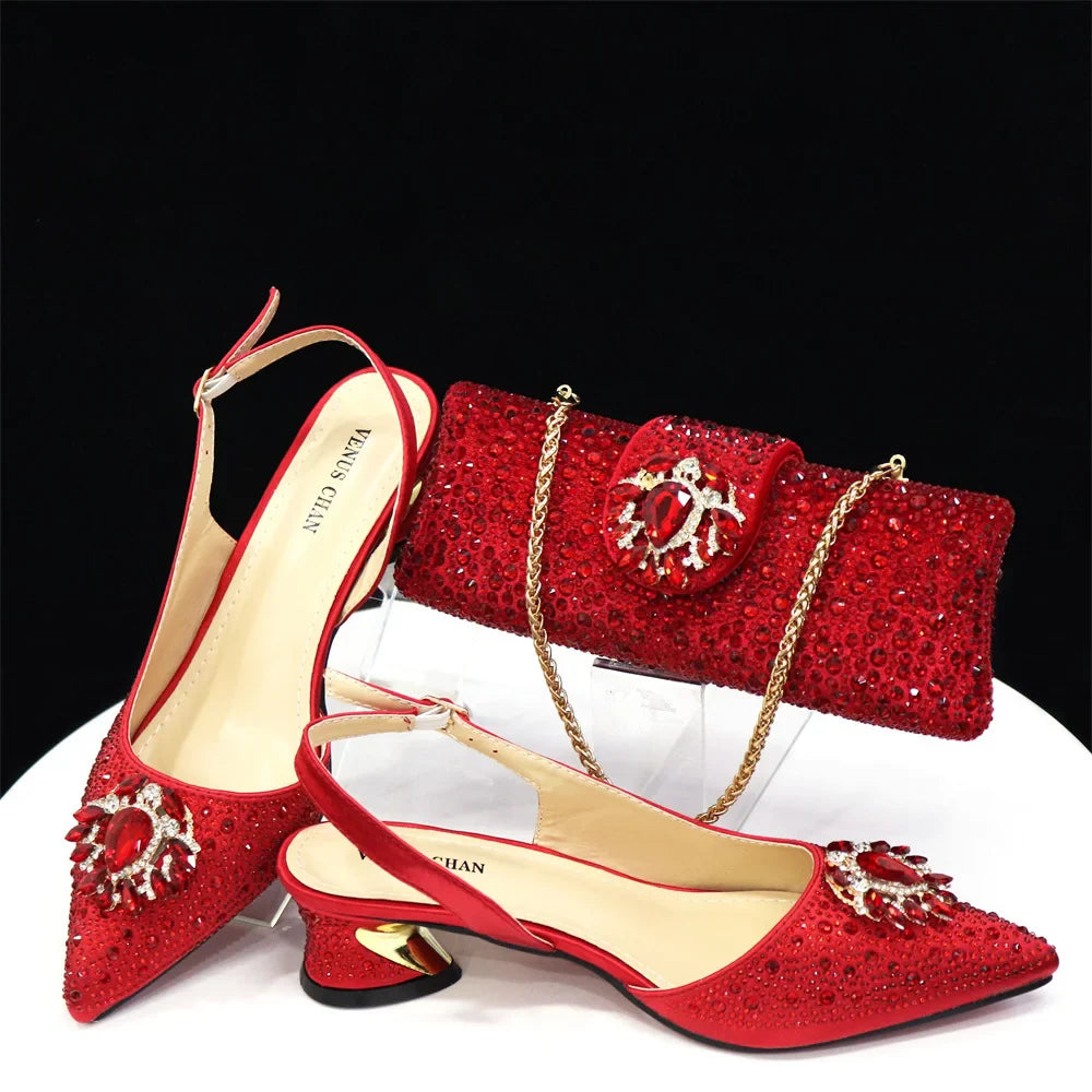 Elegant Women's Low Heels Italian Shoes And Bag Set