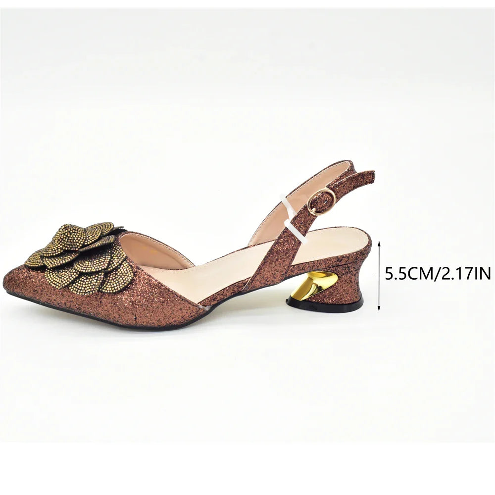 Women's Shoe and Bag Set Latest Luxury Italian Rhinstone Design for Wedding and Party